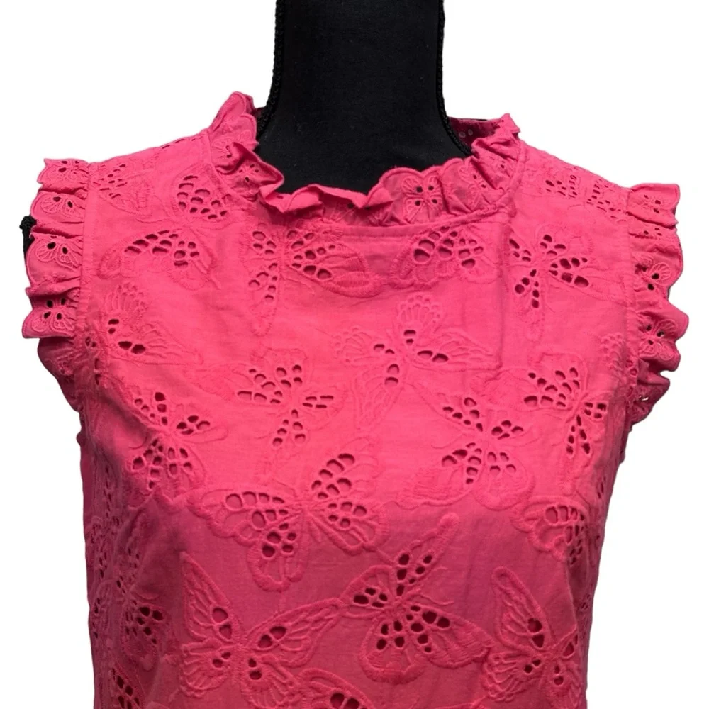 Kate Spade Eyelet Butterfly Shift Lace Dress‎ Size 2 Pink Ruffle Casual Preppy